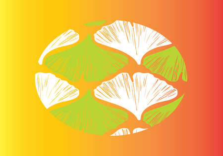 Hand drawn ginkgo leaves world vector pattern template in yellow, green, white and orange colors paletteのイラスト素材