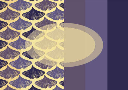 Hand drawn ginkgo leaves vector pattern card template in yellow and purple colors paletteのイラスト素材
