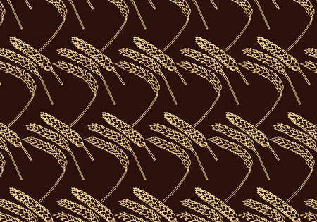 Hand drawn spring wheat vector pattern on a dark backgroundのイラスト素材