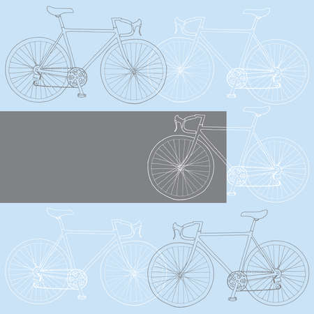 Hand drawn bicycle invitation/thank you/event vector card template in white, blue and gray colors paletteのイラスト素材