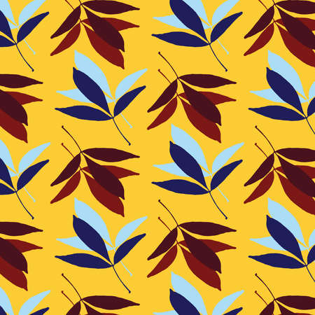 Leaves vector pattern in yellow, blue and red colors paletteのイラスト素材