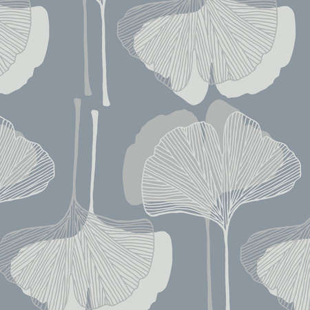 Ginkgo leaves vector pattern in gray colors palette on a gray backgroundのイラスト素材