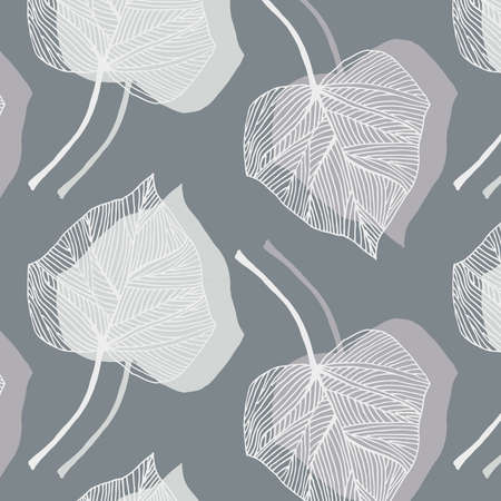 Ivy leaves vector pattern in gray colors paletteのイラスト素材