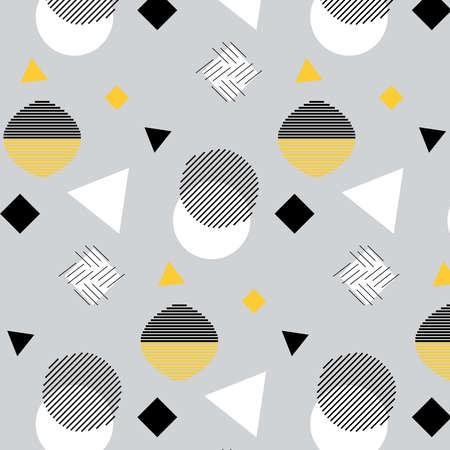 Abstract geometric vector pattern in gray, golden, black and white colors paletteのイラスト素材