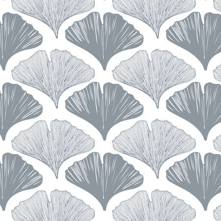 Ginkgo leaves vector pattern in gray colors palette on a white backgroundのイラスト素材
