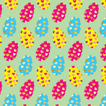 Easter eggs set with hearts vector pattern template on green backgroundのイラスト素材