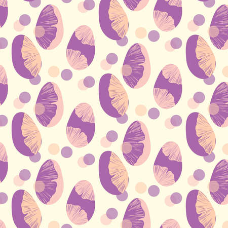 Ginkgo leaves pattern in a purple, yellow and pink colors palette vector illustration Easter eggs setのイラスト素材