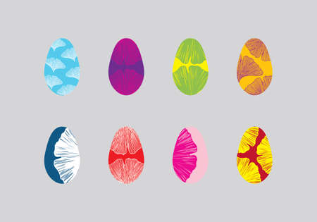 Ginkgo leaves colorful vector illustration Easter eggs setのイラスト素材