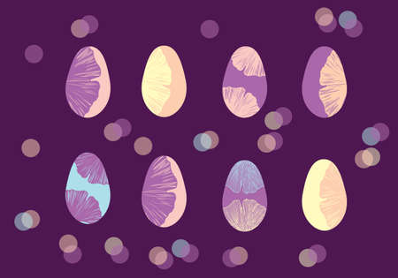 Ginkgo leaves in a purple, yellow, blue and pink colors palette vector illustration Easter eggs setのイラスト素材