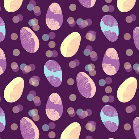 Ginkgo leaves in a purple, yellow, blue and pink colors palette vector pattern Easter eggs setのイラスト素材