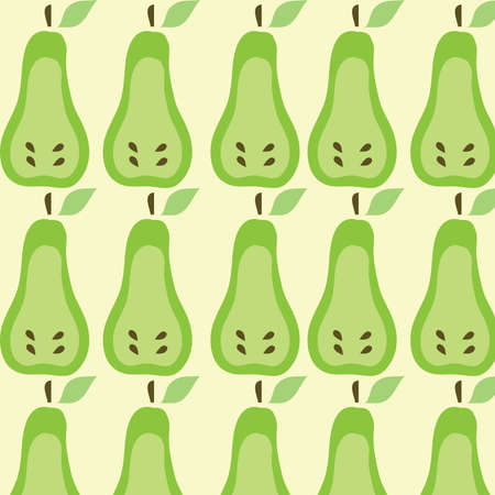 Pears vector pattern green colors on a yellow backgroundのイラスト素材
