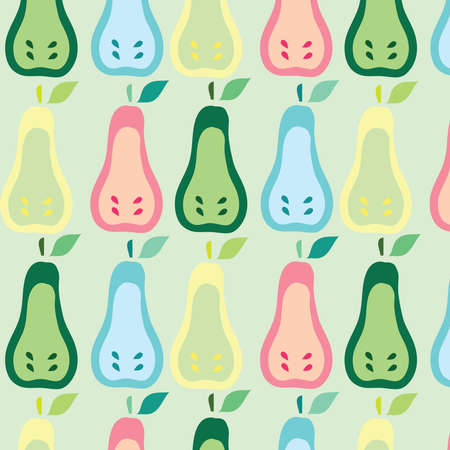Pears vector pattern pastel colors on a green backgroundのイラスト素材