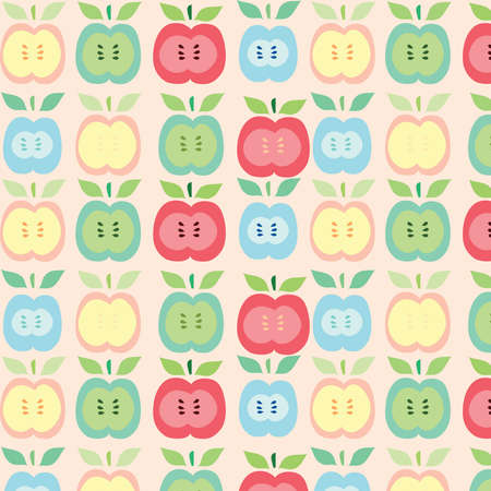 Apple vector pattern pastel colors on a pink backgroundのイラスト素材
