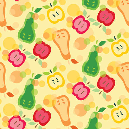 Pears and apples vector pattern illustration green, red, orange and yellow colors on a light backgroundのイラスト素材