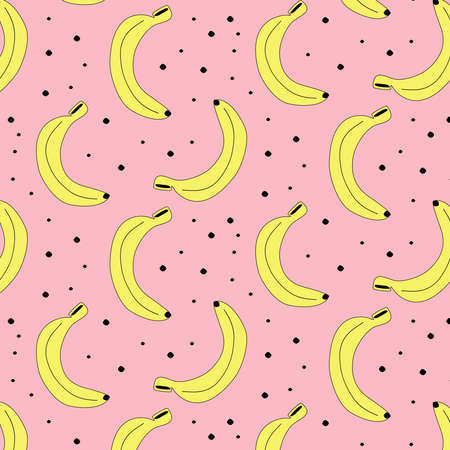 Bananas vector pattern illustration yellow on a pink backgroundのイラスト素材