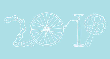 Bicycle 2019 Pastel Blue Happy New Year vectorのイラスト素材