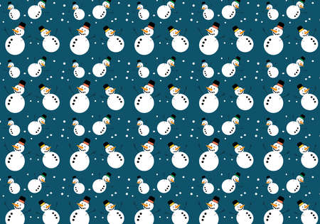 Snowman vector pattern on a blue backgroundのイラスト素材