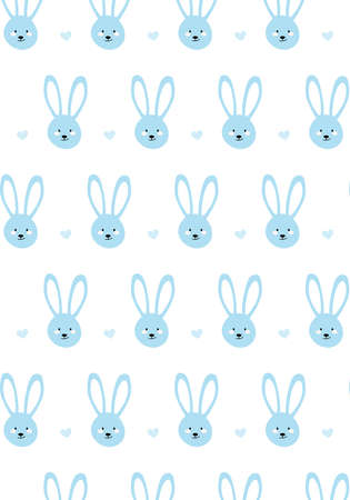 Blue bunny rabbit vector pattern baby cardのイラスト素材