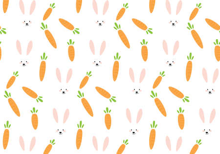 White bunny rabbit and carrot vector patternのイラスト素材