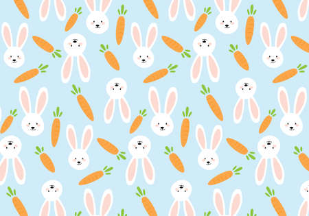 Carrots and rabbits vector illustration on a pastel blue backgroundのイラスト素材