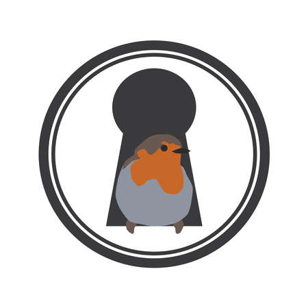Robin bird in a keyholeのイラスト素材