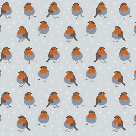 Robin bird vector pattern with gray background and starsのイラスト素材