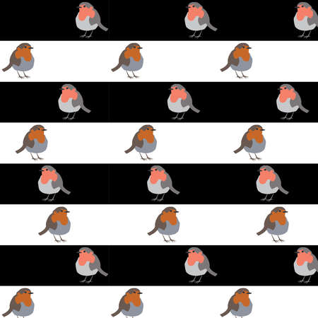 Robin Bird on black and white stripped background vector illustrationのイラスト素材
