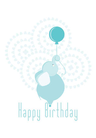 Happy birthday elephant vector illustration blue boy invitationのイラスト素材