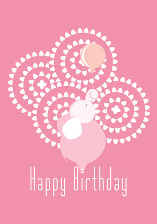 Happy birthday elephant vector illustration for girls in pink invitationのイラスト素材