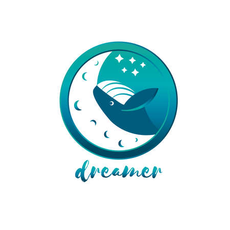 Humpback whale jumping over the moon vector illustrationのイラスト素材