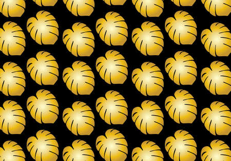 Monstera tropical leaf vector pattern in gold and black color paletteのイラスト素材