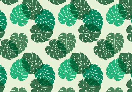 Monstera tropical leaf vector pattern in green color paletteのイラスト素材