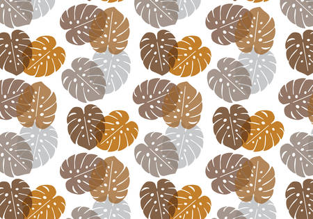 Monstera tropical leaf vector pattern in brown, orange, grey color paletteのイラスト素材