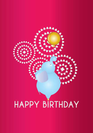 Happy Birthday elephant and a balloon vector card illustration in bright colorsのイラスト素材