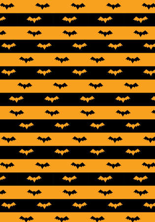 Halloween vector pattern orange and black stripes with bat silhouetteのイラスト素材