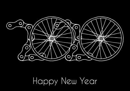 2020 Bicycle Happy New Year vector black backgroundのイラスト素材