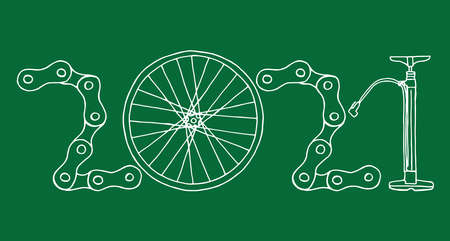 2021 Bicycle Happy New Year vector card illustration on green backgroundのイラスト素材