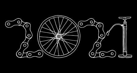 2021 Bicycle Happy New Year vector card illustration on black backgroundのイラスト素材