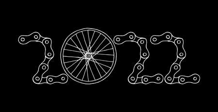 2022 Bicycle Happy New Year vector card illustration on black backgroundのイラスト素材