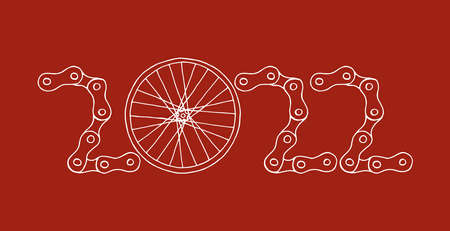 2022 Bicycle Happy New Year vector card illustration on red backgroundのイラスト素材