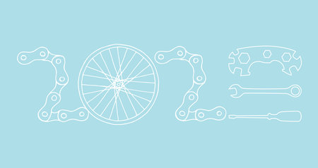 Bicycle New Year 2023 baby blue backgroundのイラスト素材