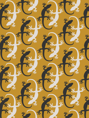 Geckos in black and white pattern in goldのイラスト素材