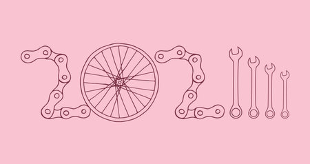 Bicycle New Year 2024 pink backgroundのイラスト素材