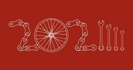 Bicycle New Year 2024 red backgroundのイラスト素材