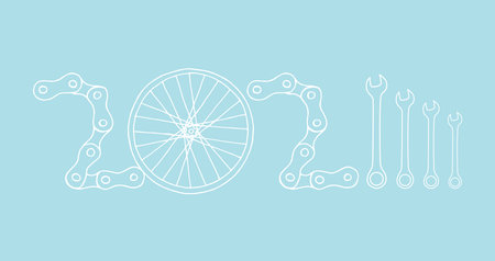 Bicycle New Year 2024 baby blue backgroundのイラスト素材