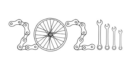 Bicycle New Year 2024 white backgroundのイラスト素材