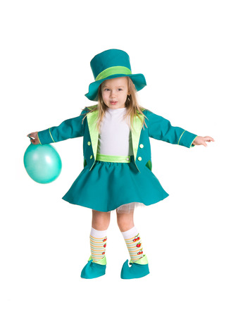 Child in costumes leprechaun, St. Patrick's Day, isolated on white backgroundの写真素材