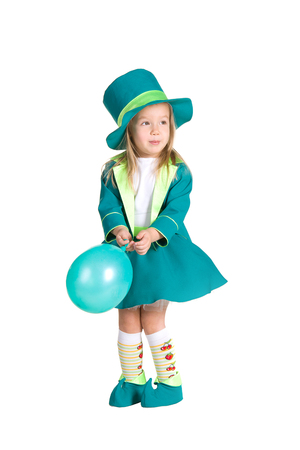 Child in costumes leprechaun, St. Patrick's Day, isolated on white backgroundの写真素材