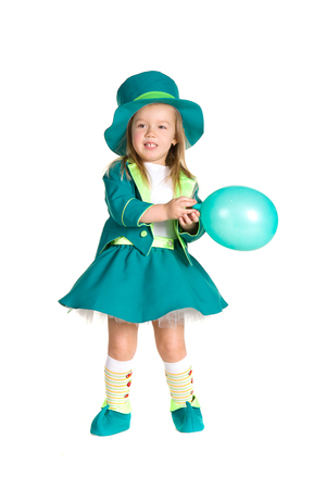 Child in costumes leprechaun, St. Patrick's Day, isolated on white backgroundの写真素材