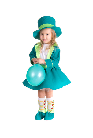 Child in costumes leprechaun, St. Patrick's Day, isolated on white backgroundの写真素材